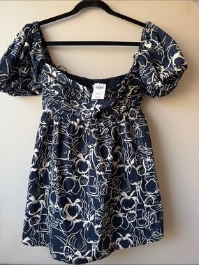 Abercrombie & Fitch Navy and White Floral Puff-Sleeve Mini Dress MP lined